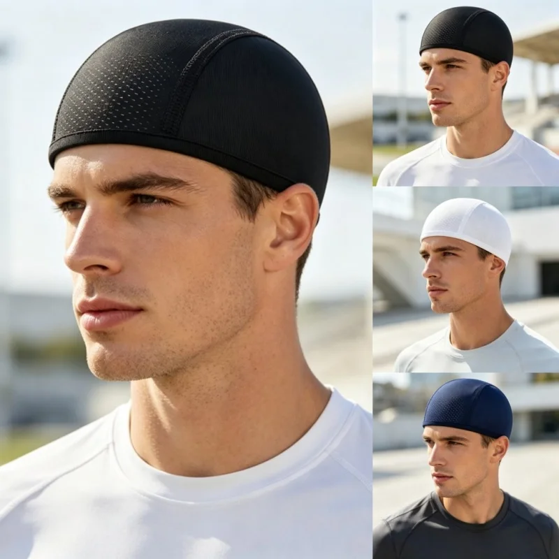 Summer Quick Dry Breathable Mesh Beanie Cap Sport Running Absorb Sweat Cap Mens Cycling Under Helmet Liner Moisture Wicking Hat