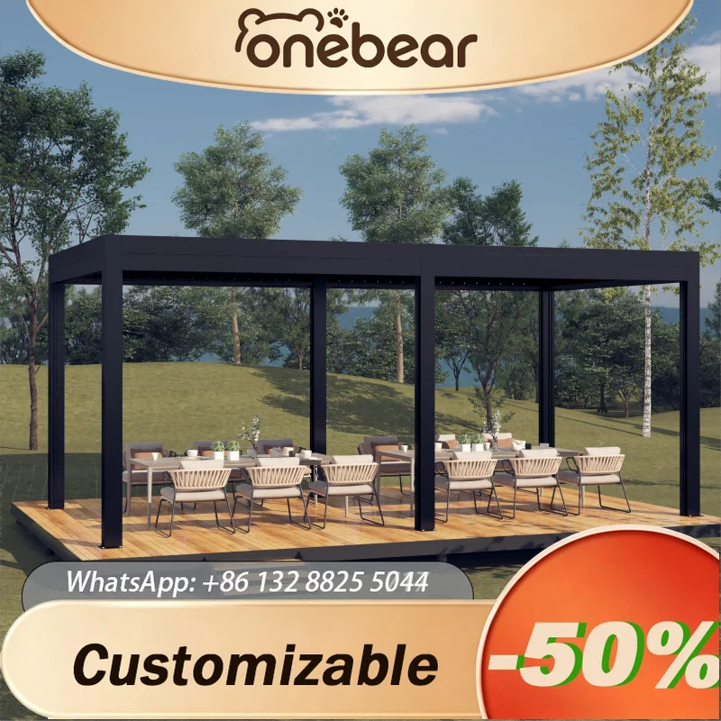 Any Size Custom Modern Bioclimatic Adjustable Aluminum Louver Pergola 3x3 3x4 4x4 6x4m Waterproof Outdoor Patio Gazebo