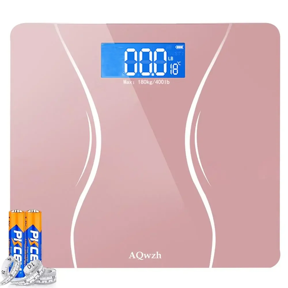 

Backlit LCD Digital Bathroom Scale with Auto Calibration 396 lbs Capacity Pink