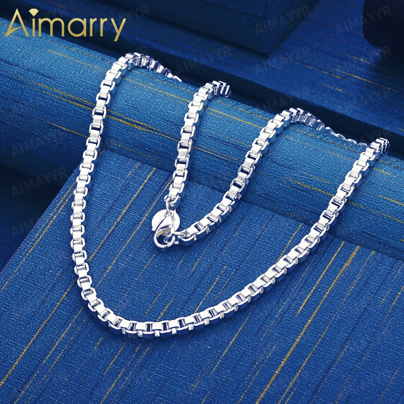 925 Sterling Silver 4mm Classic Square Box Necklace 18 Inches Women's Party Banquet Engagement Wedding Fashion Jewelry
