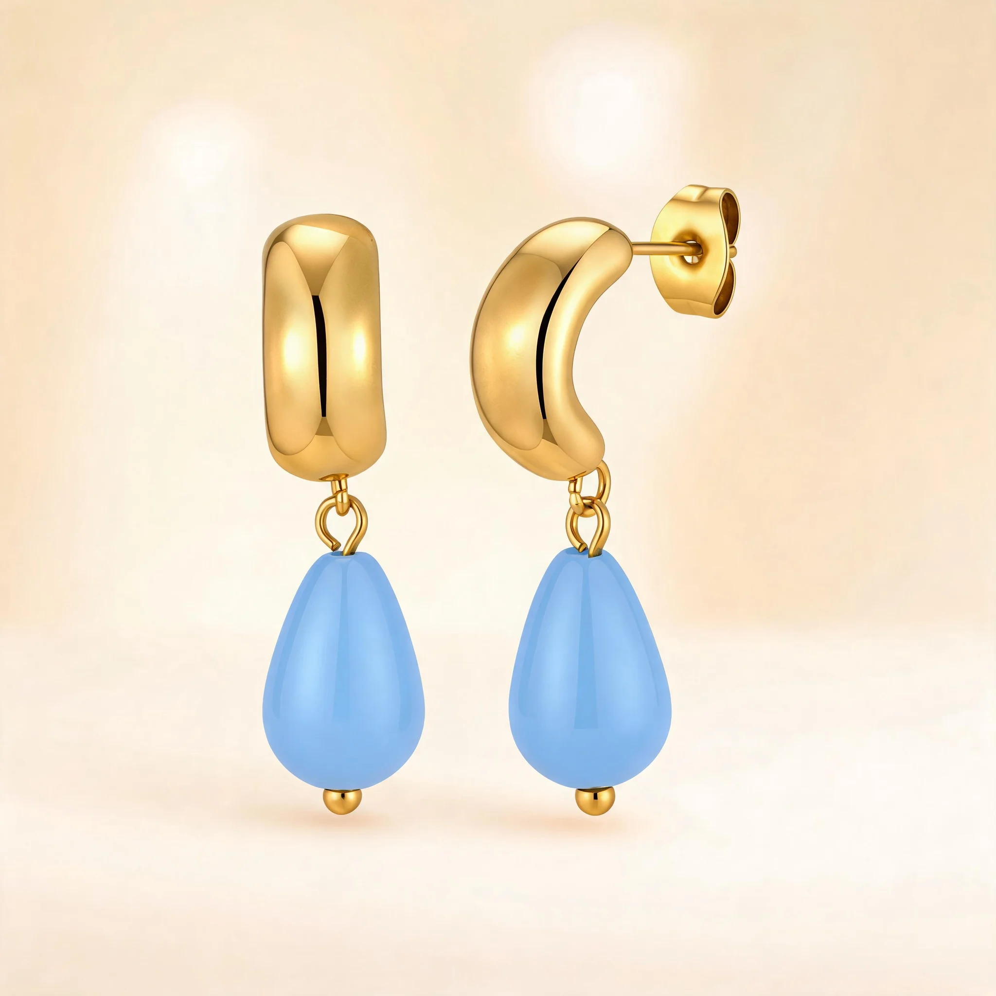 C-förmige Ohrringe für Frauen Tropfenförmige Blaue Perlen-Ohrhänger Täglicher Sommer-Schmuck Niedlicher Frischer Ohrschmuck Geschenk