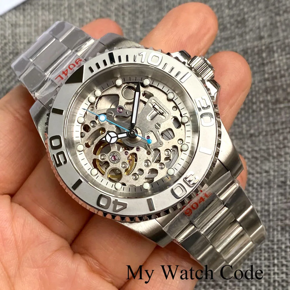 20bar Waterproof Hollow-out Skeleton NH70 Watch for Men Steel Diver Luxury Clock Blue Hand Reloj Hombre 904L Bracelet