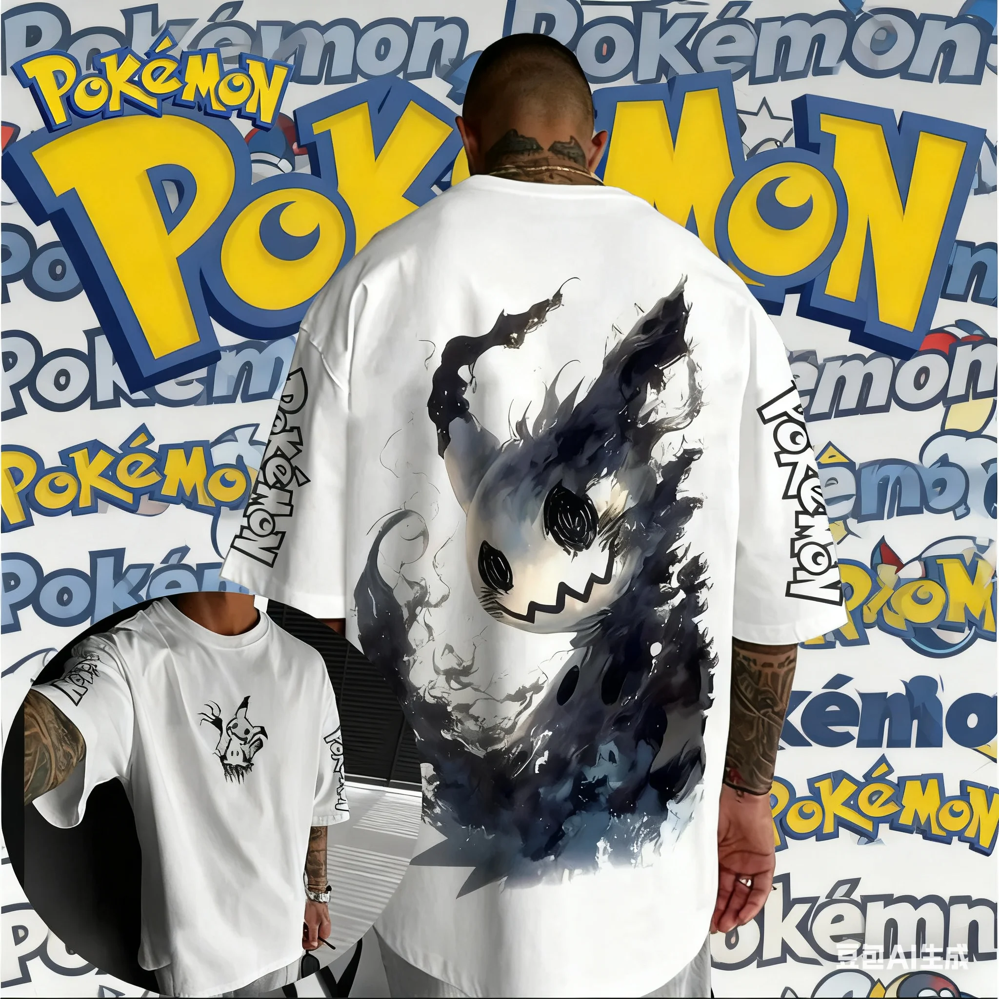 2025 verano Pokémon Anime Mimikyu marca 100% Camiseta estampada de algodón puro hombres Harajuku suelta Casual versátil de manga corta suelta