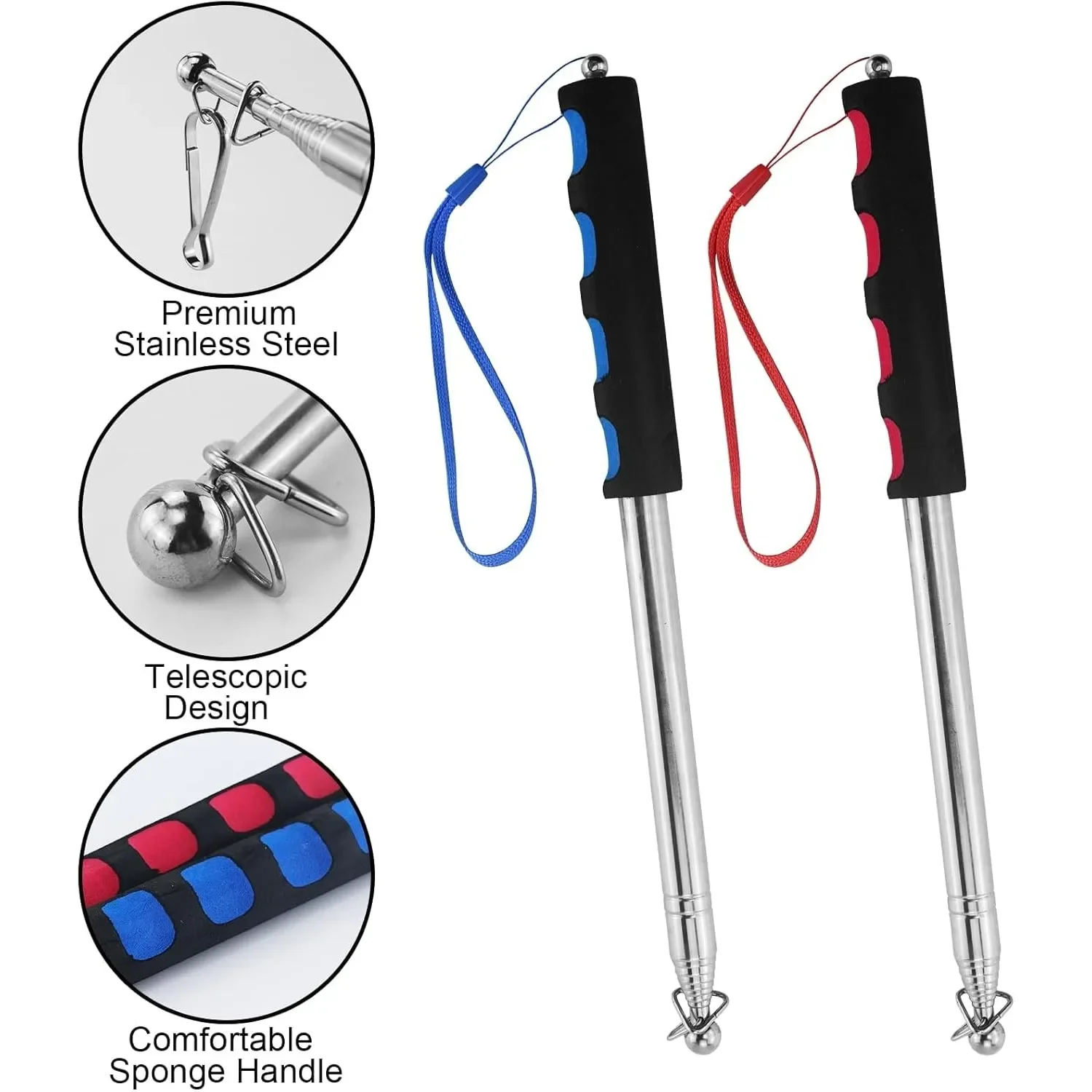 2 Pcs 2m Sturdy Flag Pole Easy to Carry Telescopic Flagpole Non-slip Handle Portable Handheld Flag Pole Teaching Pointer Stick