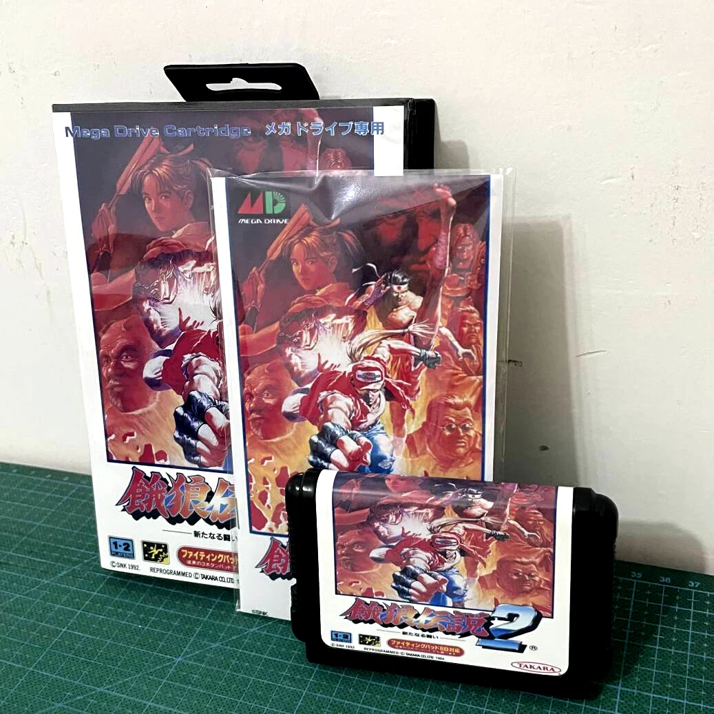 Novidade Fatal Fury 2 com caixa e cartão de jogo MD manual de 16 bits para Sega Mega Drive para Genesis