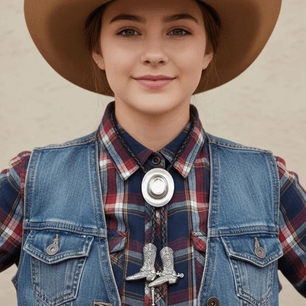 Exquisite Cowboy Hat Boots Necklace Alloy High-end Cowgirls Shirt Neck Pendant Retro Ethnic Style Leather Rope Tie Decor Women
