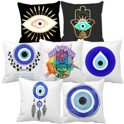 Turkish Art Evil Eye Hamsa Hand Cushion Cover Bedroom Sofa Couch Decorative Cotton Square Pillowcase Pillow Cover 18x18 Inch