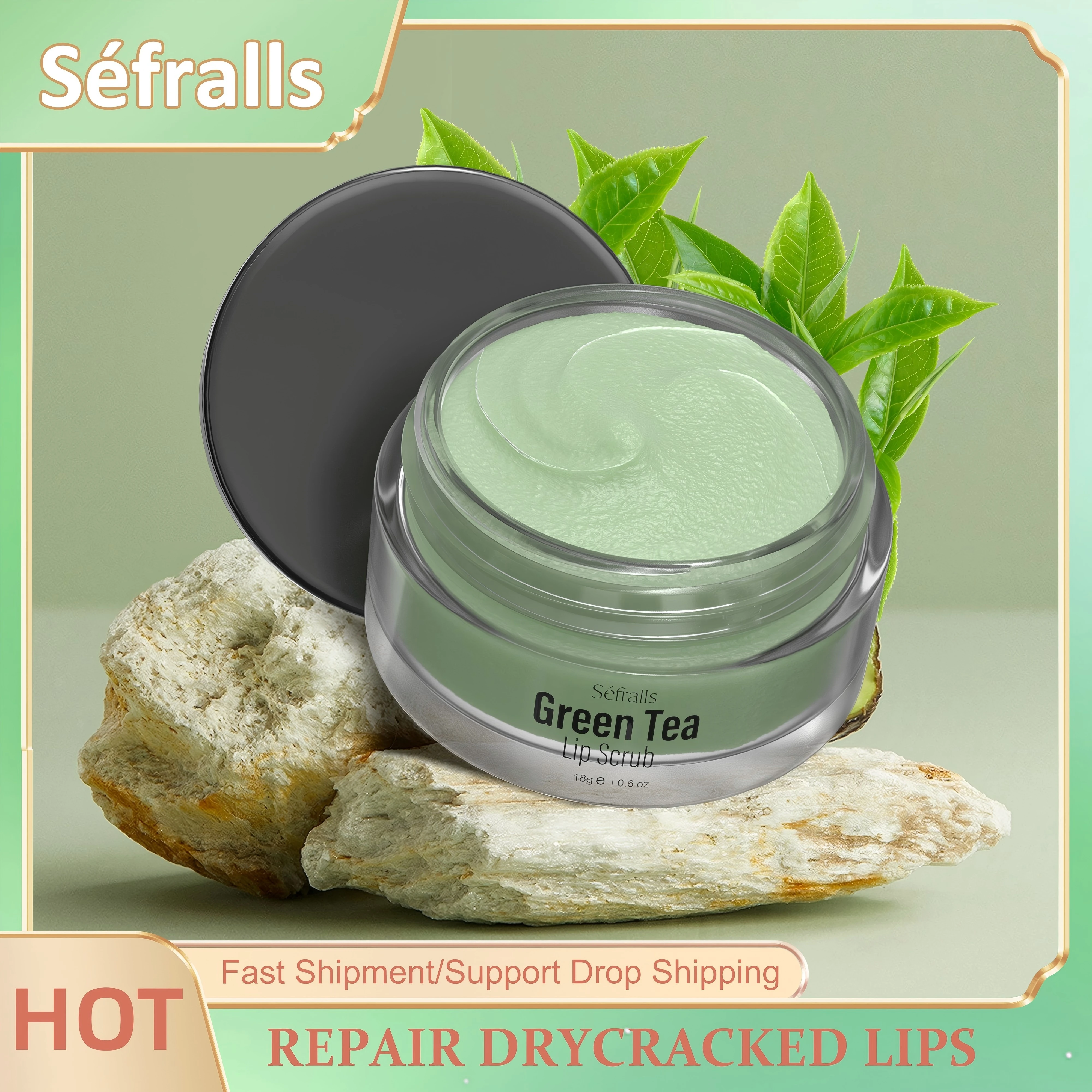 

Séfralls Green Tea Lip Scrub Cream Nourishing Moisturizing Exfoliating Natural Lip Care 18g Vegan for Soft Smooth Lips