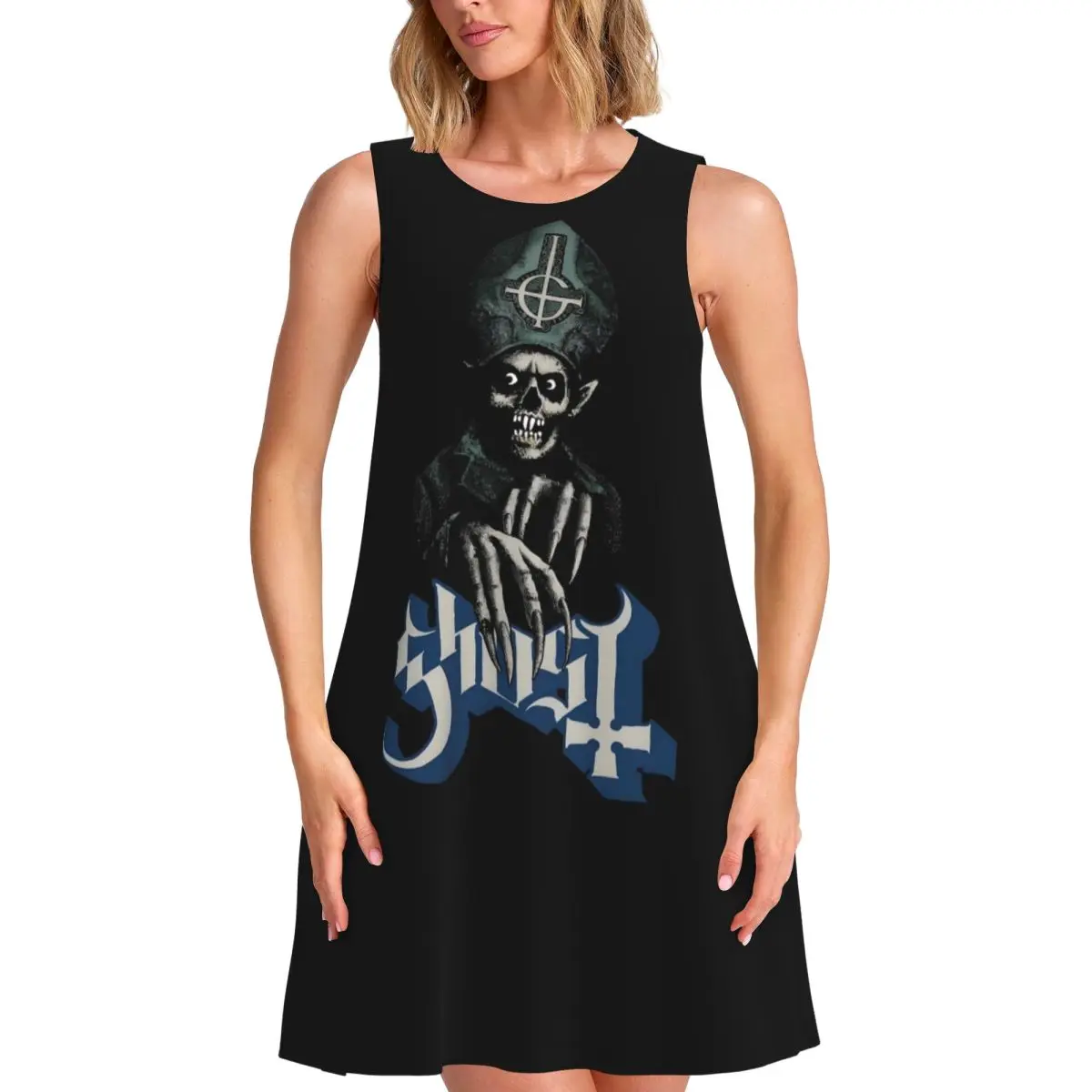 Benutzerdefinierte G-Ghosts Heavy Metal Band Rock Damen ärmelloses Kleid für Strandreisen Strand lässig ärmelloses beliebtes Kleid