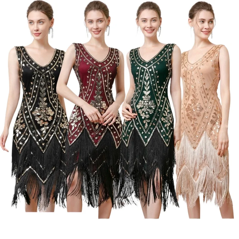 ecowalson Custom made 1920 Dresses for Women Gatsby Dresses for Women Sequin Flapper Dress 1920s Great Gatsby Themed Roaring 20