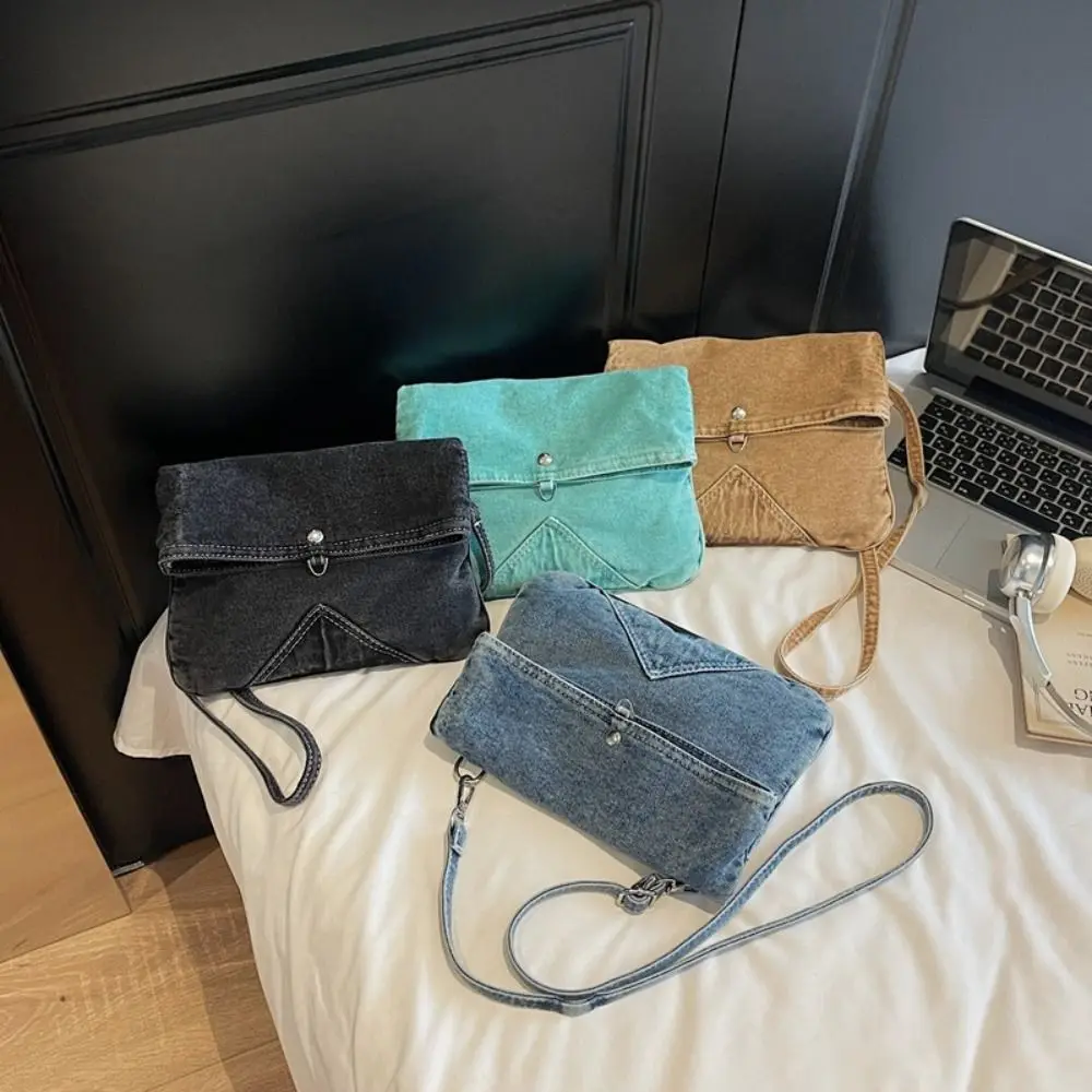 

Y2K Washed Denim Canvas Bag Street Style Large Capacity Vintage Handbag Messenger Bag Shopping Bag Solid Crossbody Bag Students
