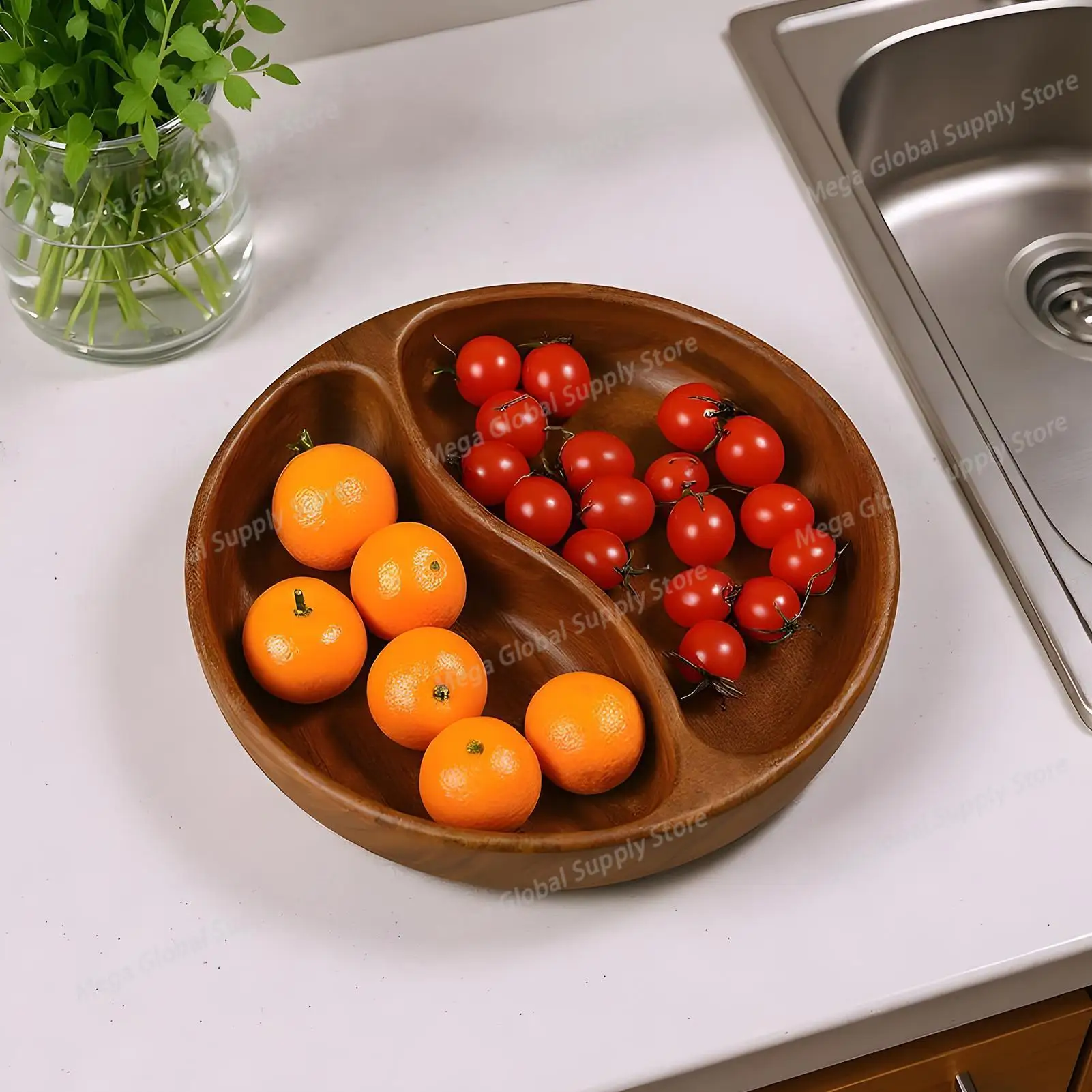

Snack Bowls 2-Compartment Rustic Serveware Snack Holder Party Serving Bowls for Nut Cherry Salad Fruit Candy Cookie Kitchen
