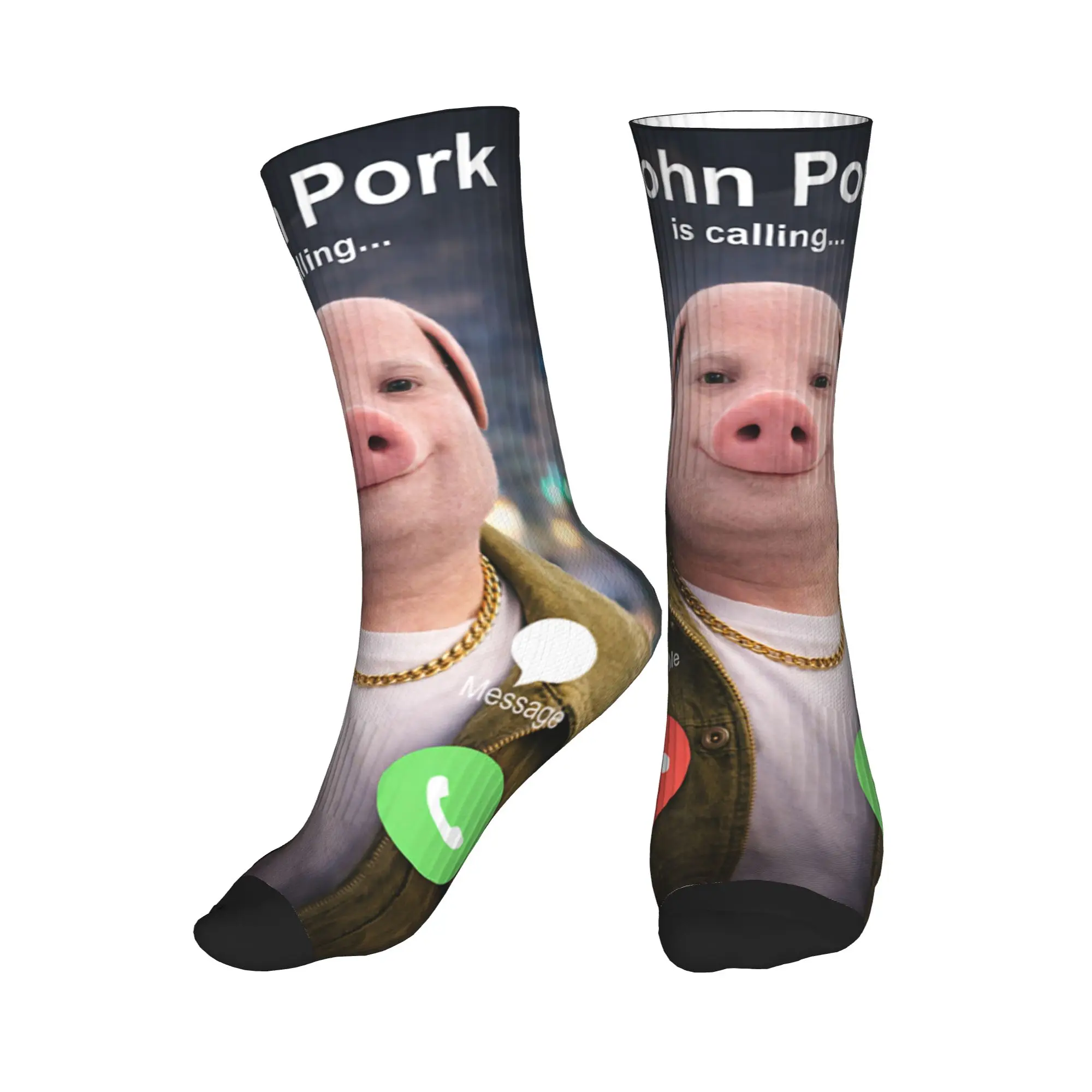 Funny John Pork is Calling Meme Socks Autumn  Stockings Vintage Adults Men Soft Socks Graphic Running Non-Slip Socks