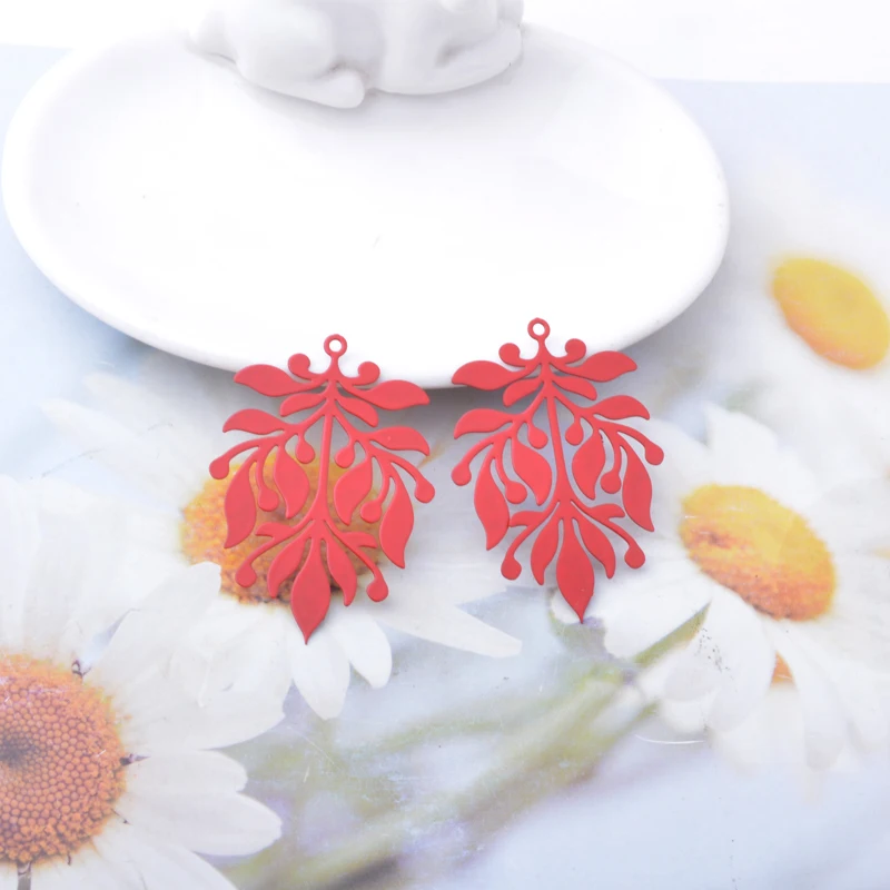 10 Stück AB8148 Messing Schwarz Hellviolett Rot Blätter Anhänger Ohrringe Schmuck Anhänger – Detail 10