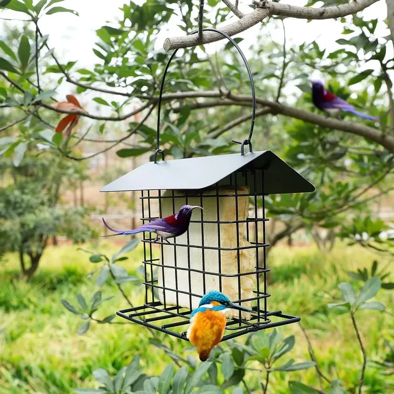 Outdoor Garden Roof Hanging Metal Bird Feeder Square Covered Feeder