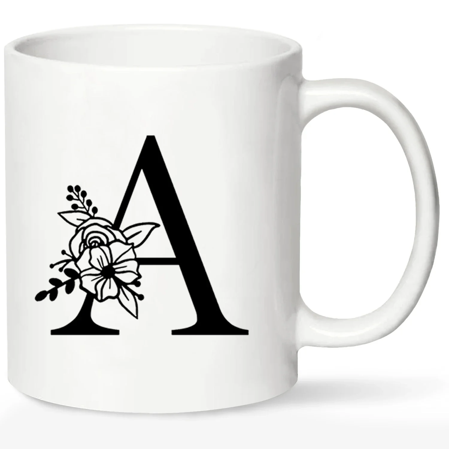 1pc,Letter Flower A-Z Coffee Mugs for Office and Home, Ceramic Coffee Mug,Gifts for Women, 320ml Tea Cup,Christmas Gift