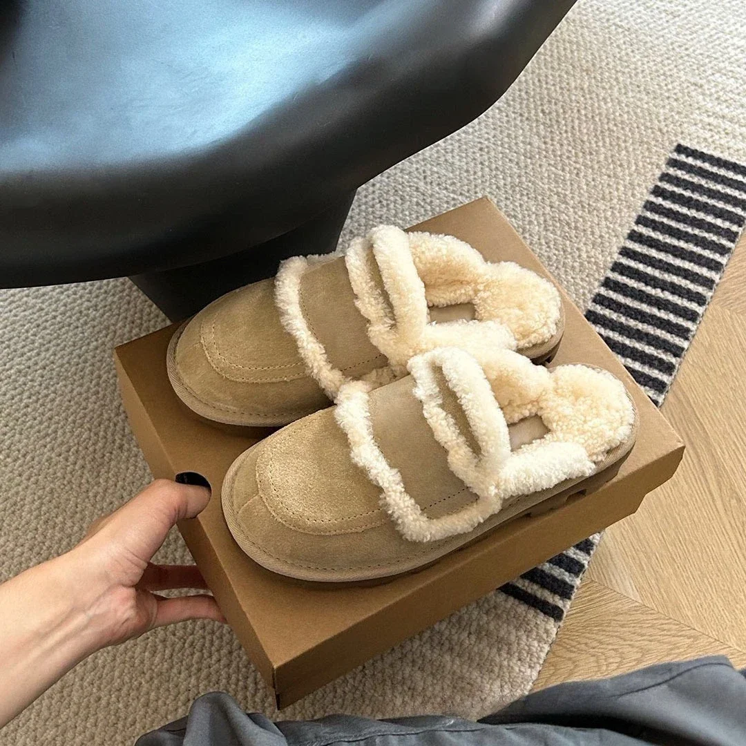 

2025 Designer Style Winter New Women's Thick-soled Bag Head Fat Slippers Wear A Pedal Fashion Warm Slippers
