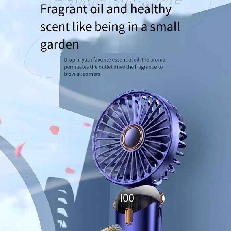 USB Handheld Mini Fan Foldable Portable Neck Hanging Fans  USB Rechargeable5 Speed Fan with Phone Stand and Display Screen