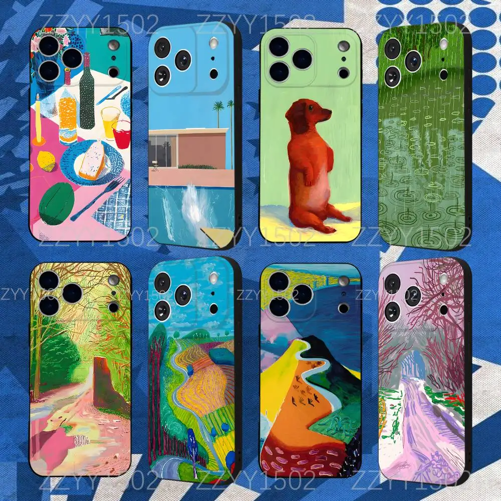 D-David Hockney Paintings Funda de teléfono para iPhone 17,16,15,14,13,12,Pro,Max,Plus,E,SE4,Air,Mini Funda negra
