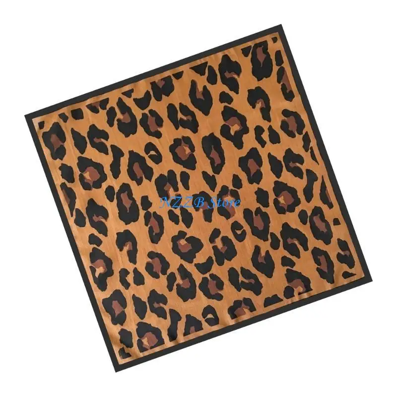 

T21F Leopard Print Silk Scarf for Women Girls Square Necktie Neck Scarf Fashionable Multifunction Accessory for Any Outfit