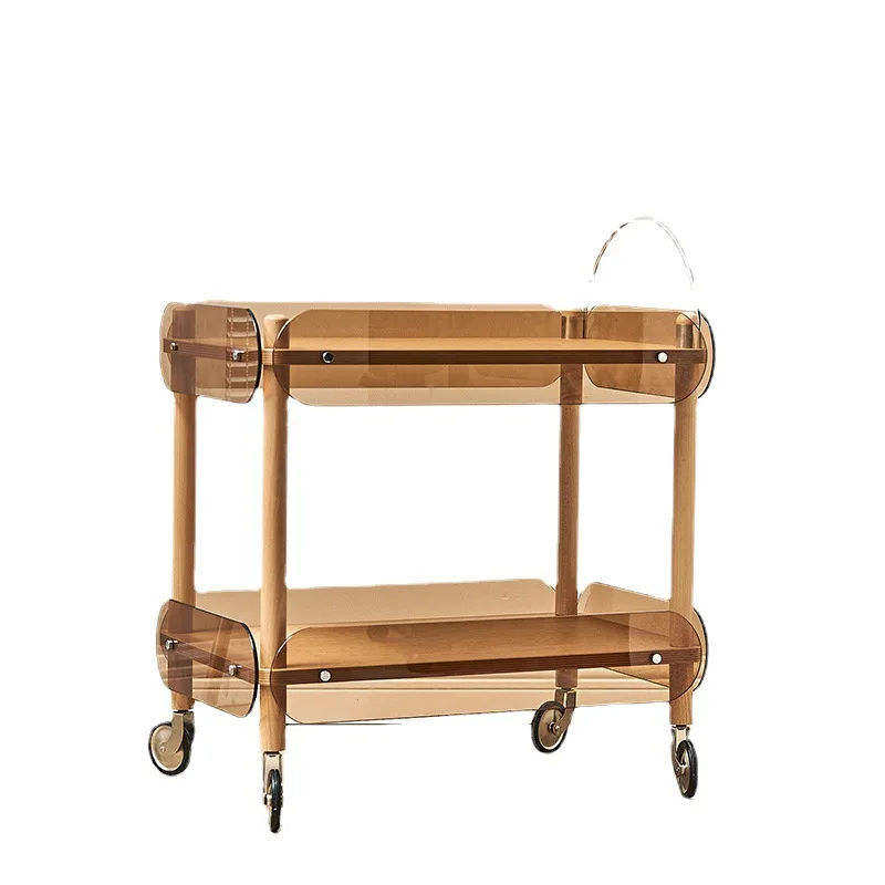 

Acrylic solid wood trolley, kitchen dining car, sofa side few small coffee table mobile storage