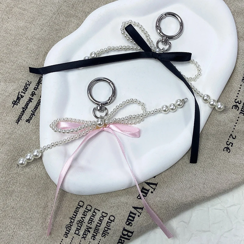 1PC Sweet Bow Keychain Pearl Ribbon Bowknot Key Ring Y2K Aesthetic Key Holder For Girls Bag Pendant Accessories Gifts