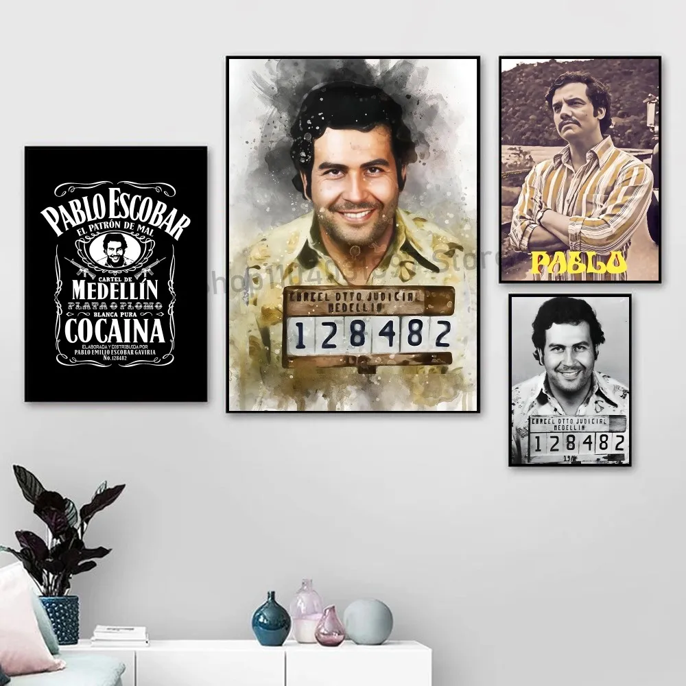 1pc Lord Pablo Escobar Narcos Mugshot Poster Self-adhesive Art Waterproof Paper Sticker Coffee House Bar Room Wall Decor