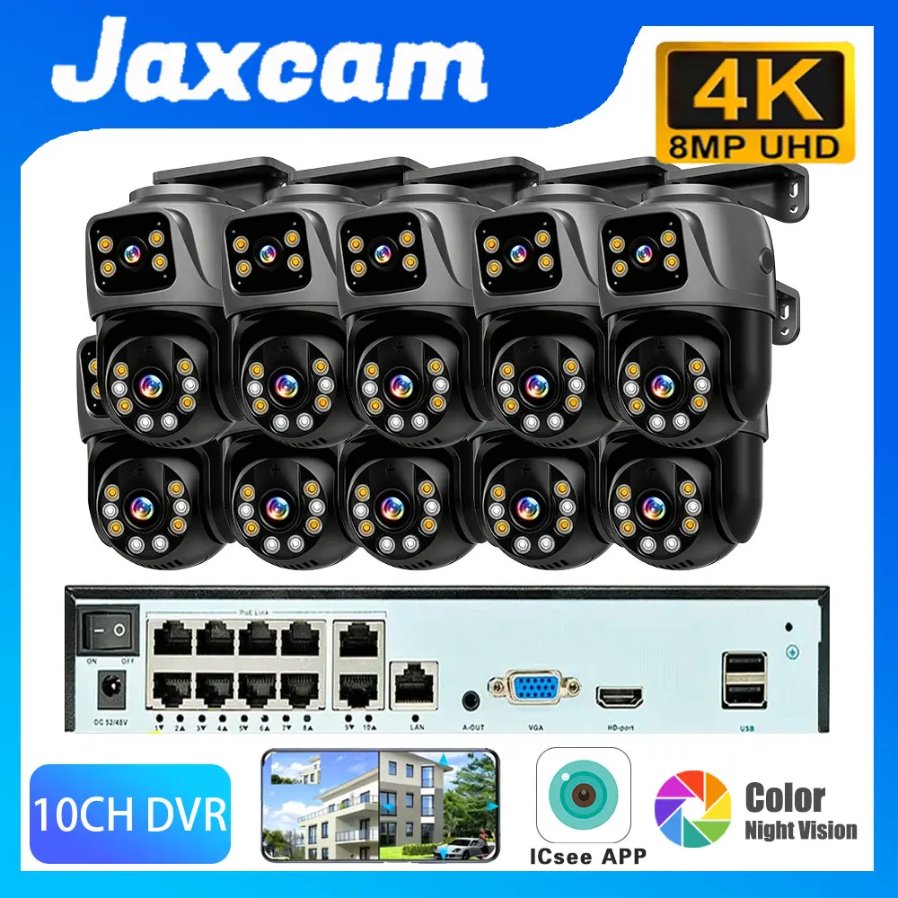 

10CH 8MP POE PTZ CCTV Camera Kit System Poe H.265 NVR Kit 4K Motion Tracking Dual Lens POE Security Camera Kit System