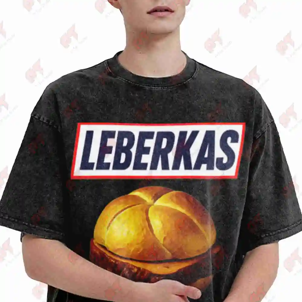 Burger Design Liver Intestines German Text Vintage Washed Tee Pure Cotton T-Shirt