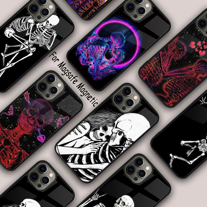 Skeleton Love Skull Magnetic Phone Case For APPLE iPhone 16 14 13 12 11 Pro Max 15 Plus Wireless Charge With MagSafe Cover