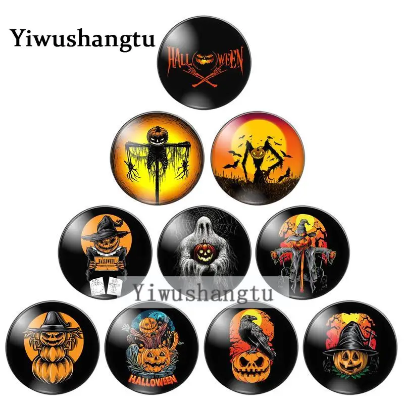 Happy Halloween magic pumpkin skull 12mm/20mm/25mm/30mm Round photo glass cabochon demo flat back Making findings