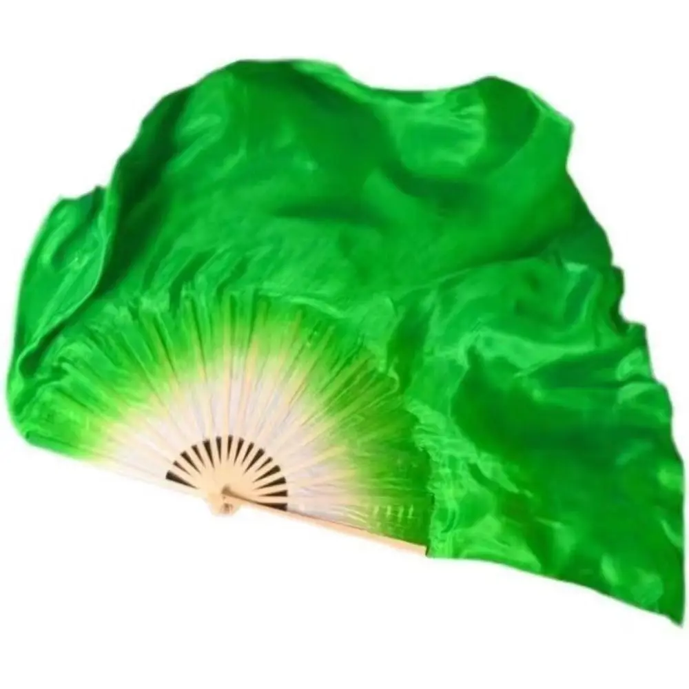 Abanico corto chino de bambú para danza del vientre, velo de seda de medio círculo de 10cm, pares largos de imitación, abanicos de bambú para danza Yangko, 31cm