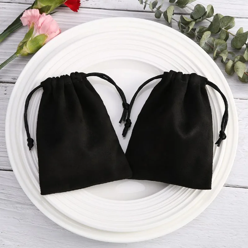 Schwarze Flanell Geschenkt üten 5x7cm 8x10cm 9x12cm 11x14cm Wimpern Nägel Make-up Wildleder Verpackung Staubs ack Schmuck Logo Beutel – Detail 1