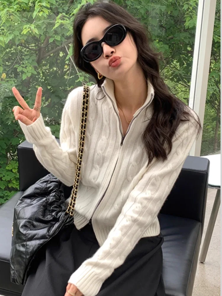 

Новый высококачественный тонкий короткий кашемировый кардиган на молнии, женская осенне-зимняя теплая кофта