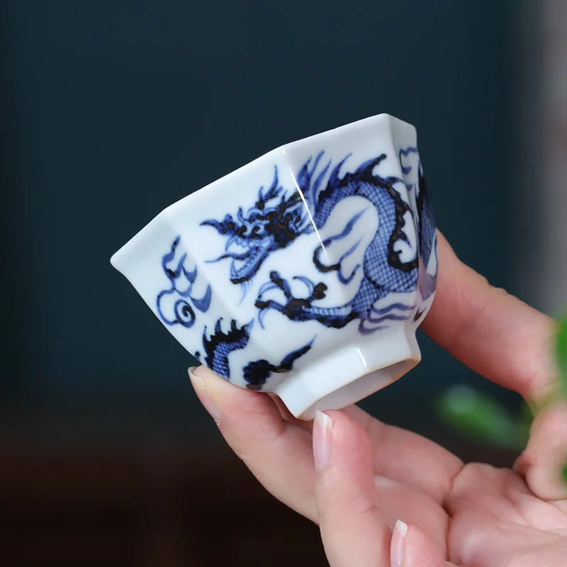 LMM hand-painted Yuan blue and white dragon pattern Bafang cup personal special tea tasting high-end exquisite