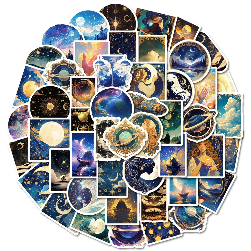 10/30/50pcs Universe Galaxy Starry Sky Aesthetic Stickers Cartoon Planets Moon Decals Stationery Phone Laptop Sticker Wholesale