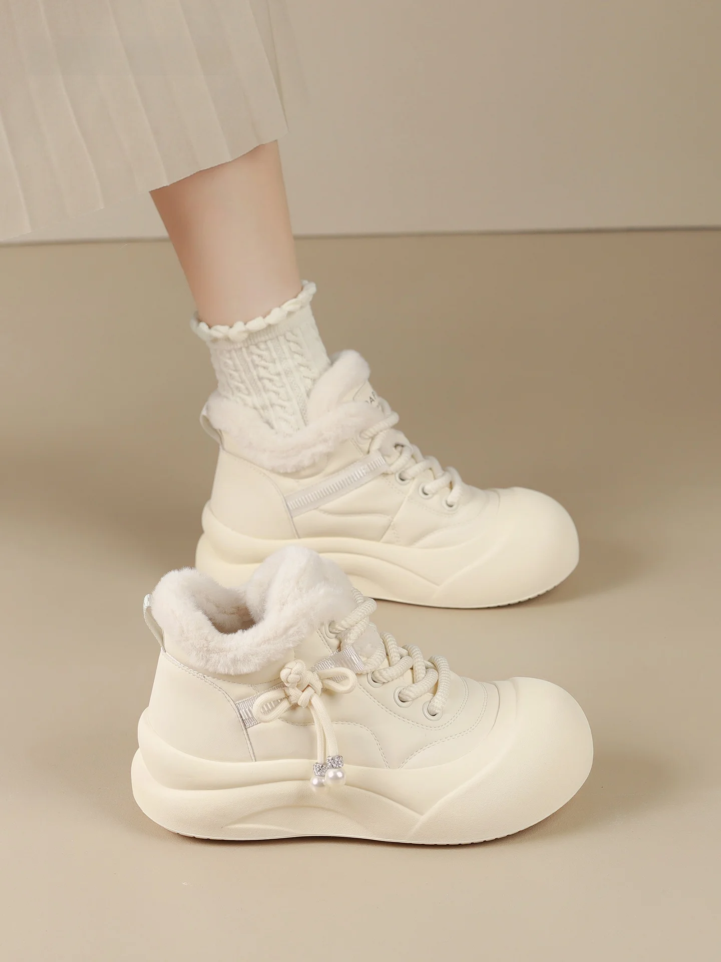 

Зимние женские сапоги Daphne с подкладкой из искусственного меха, новинка 2025 года, до середины икры, теплые, белые, из кожи и меха