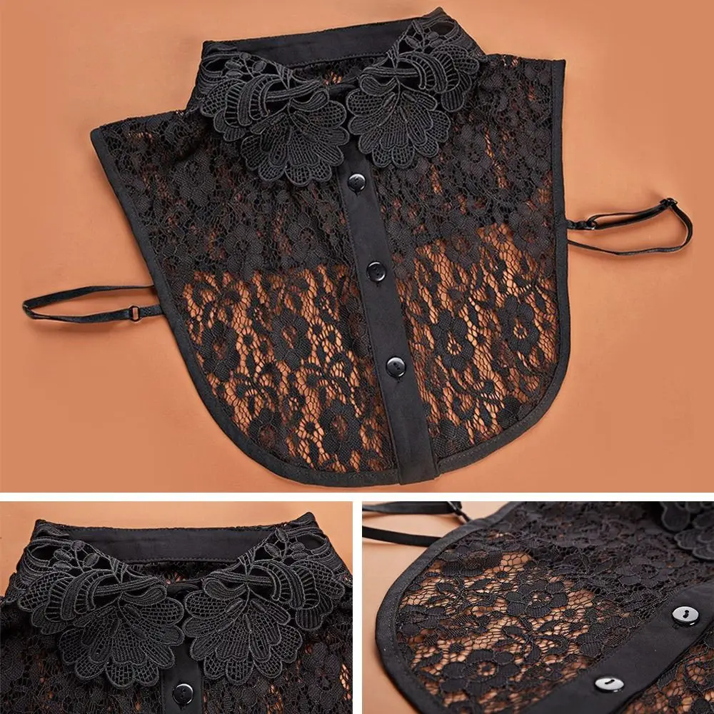 Accesorio de ropa, cuello falso desmontable, encaje blanco, negro, cuello falso, chal ajustable, envoltura para mujeres y niñas