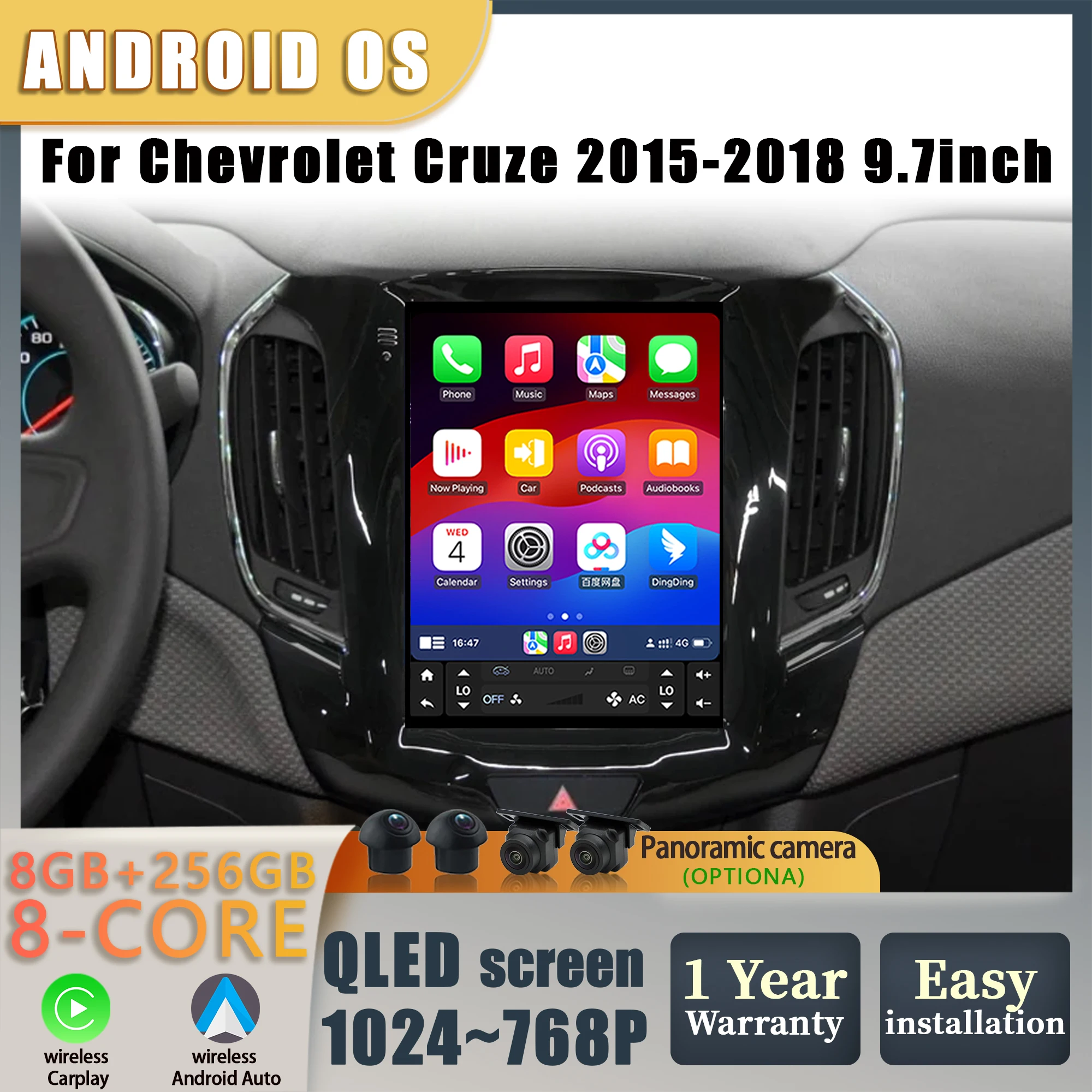 9.7 بوصة لسيارة شيفروليه كروز 2015 2016 2017 2018 راديو السيارة الوسائط المتعددة اللاسلكية BT Carplay أندرويد 4G نظام تحديد المواقع رئيس وحدة شاشة QLED #1