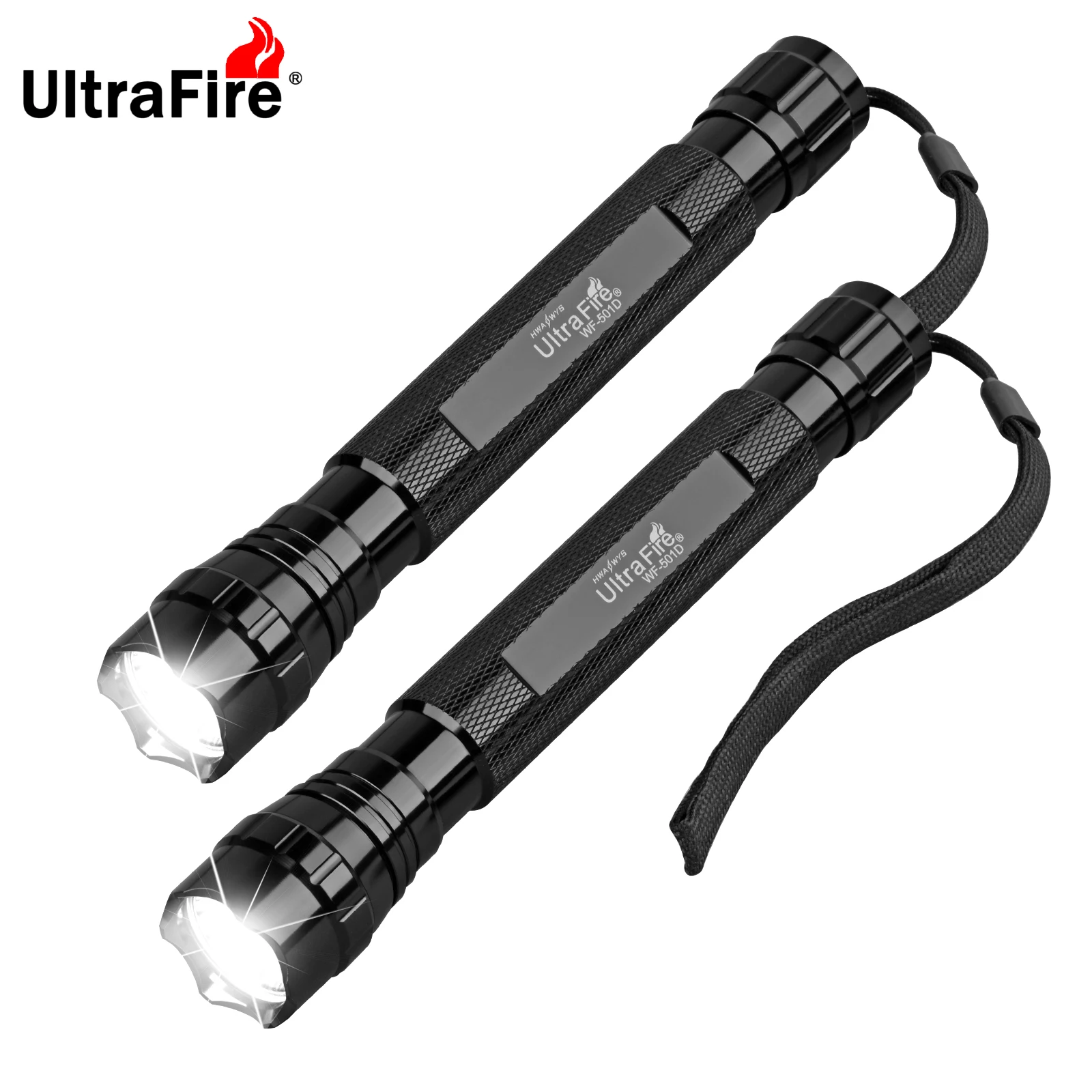 UltraFire 2 Pack WF-501D Tactical LED Flashlight Super Bright 3 Mode 1300LM IP65 Handheld Lantern 18650 Rechargeable Torch Light