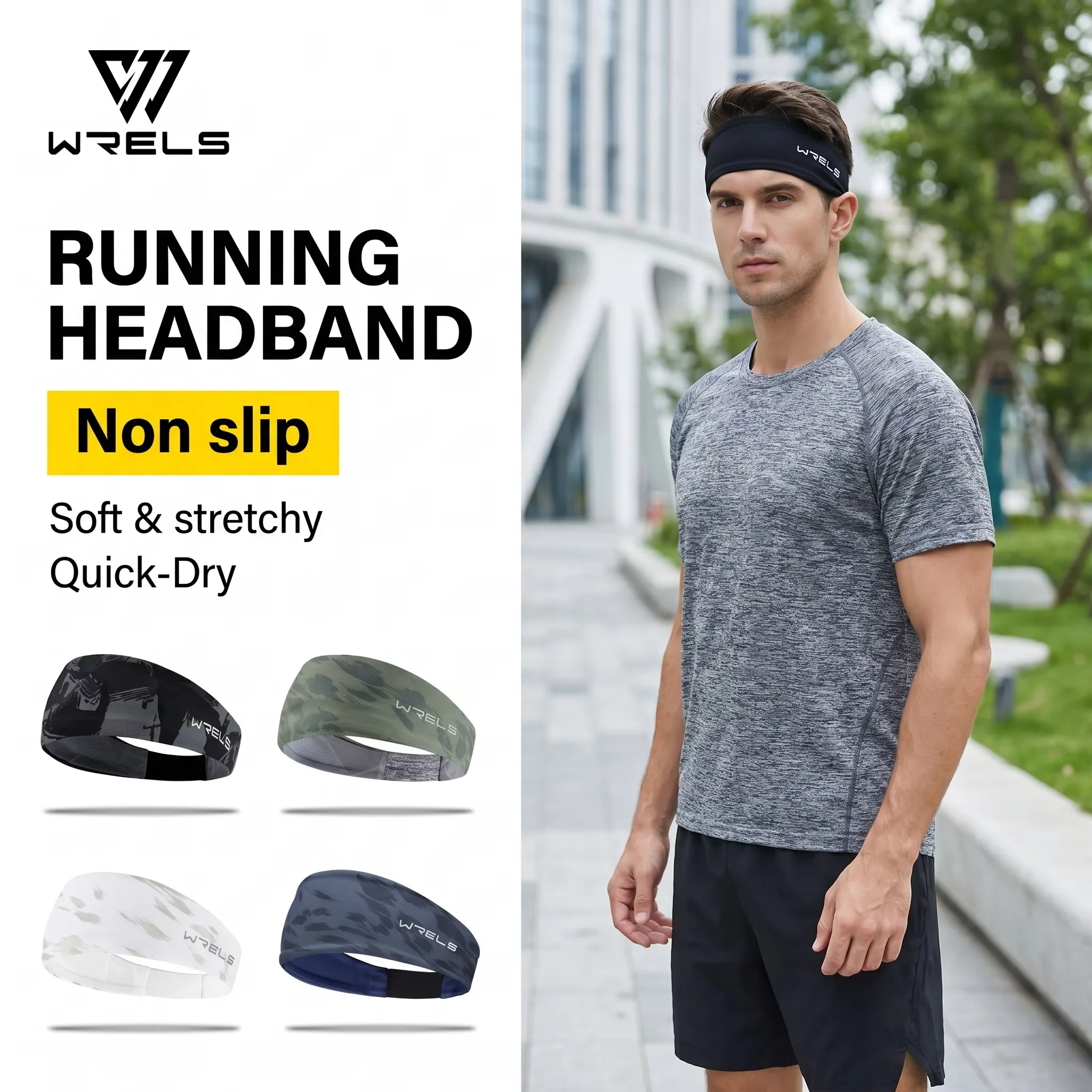 WRELS Running Headband Non Slip Sweatband Cooling Quick Dry Hair Band Reflective High Elastic Men Women Durable Sports Headband