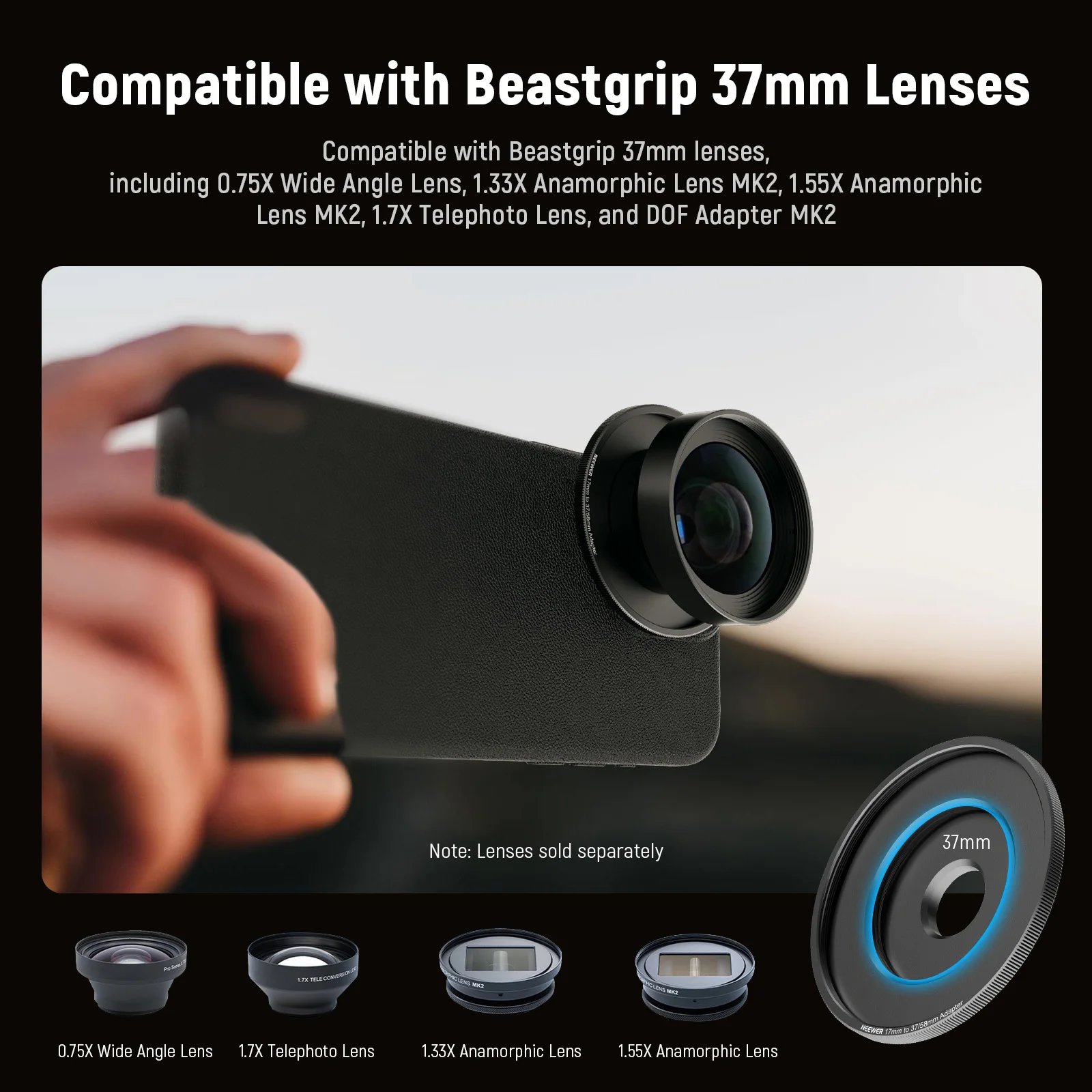 NEEWER 17mm-37mm Lens Filter Adapter Ring for Beastgrip
