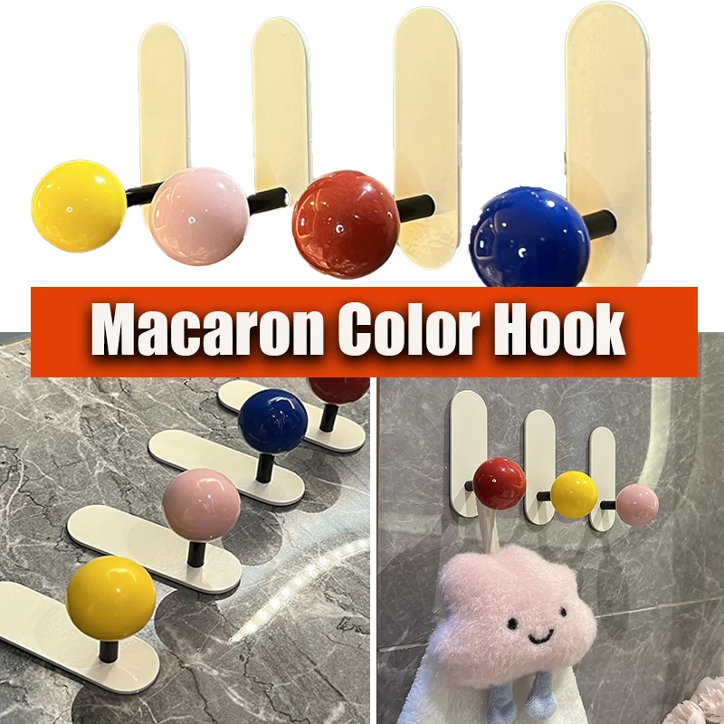 2pcs Macaron Color Hook Decoration Practical Compact Glue Free Installation Creative Wall Hanging Storage Bearing Hook