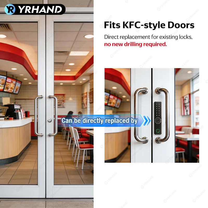KFC Door Fingerprint Smart Door Lock with TTlock APP 5-in-1 Unlock Non-destructive Installation for Aluminum Glass Shop Door