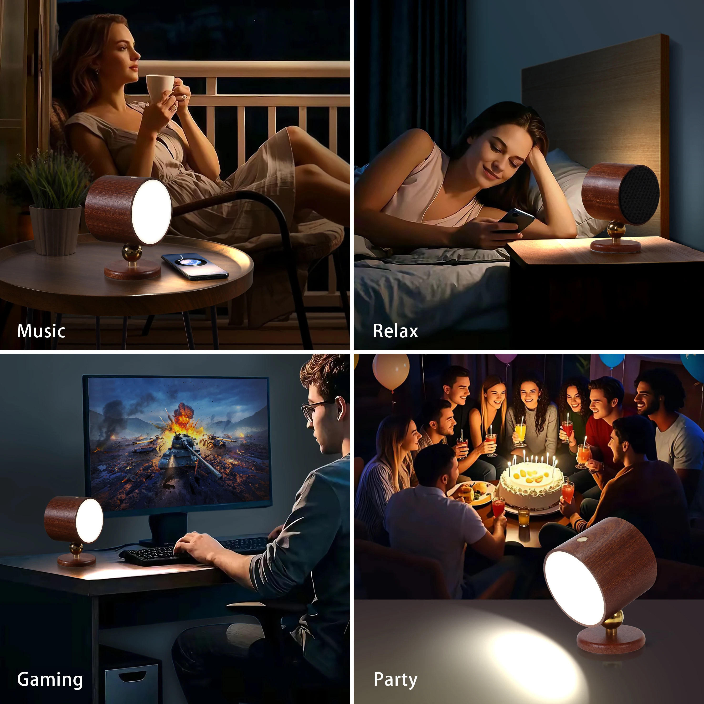 Bluetooth Bedside Lamp with Speaker - Rechargeable LED, Magnetic Mount, 3-Mode Touch Dimming for Bedroom & Nightstand