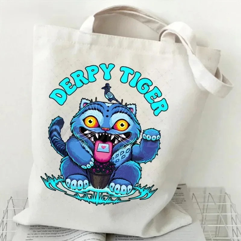 2025 K-Pop الساخن أنيمي الأزرق النمر ديربي ميرش قماش حمل حقيبة للنساء أسلوب بسيط أكياس التسوق Handbang