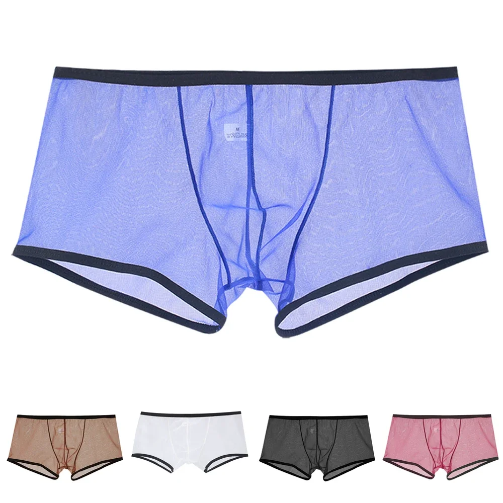 Men See Through Ultra-thin Boxer Briefs Shorts U Convex Pouch Underwear Panties Mesh Low Rise Transparent Qucik-Dry Underpants