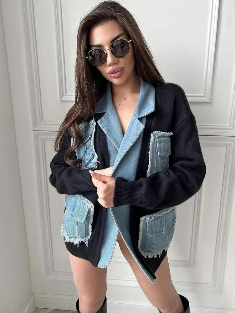 

Уличный джинсовый свитер, куртка, пальто, осенняя одежда, женские джинсовые куртки с длинными рукавами, топ, женский повседневный свободный свитер, кардиган