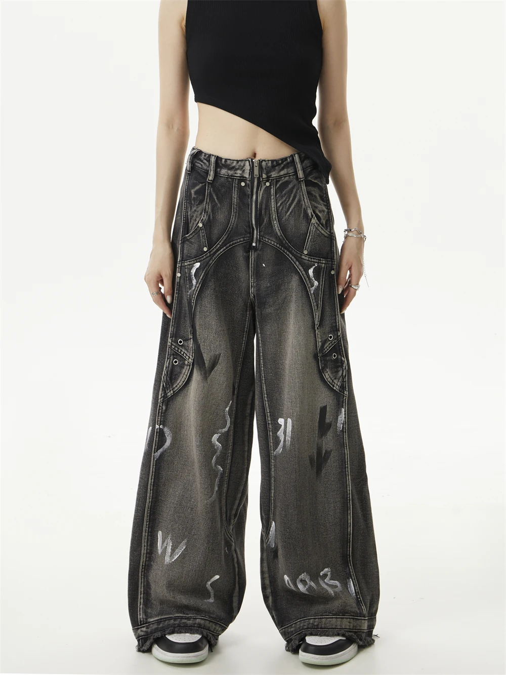 

Джинсы женские RUTO STUDIO: повседневные, свободные, с эффектом потертости, винтажные, в американском уличном стиле, прямого кроя, со средней/высокой талией