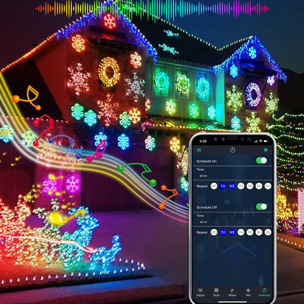 20m luzes da corda de natal inteligente bluetooth controle remoto rua guirlanda luzes de fadas à prova dwaterproof água para a festa de casamento decoração